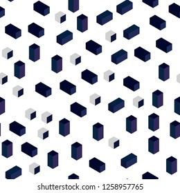 Dark Pink, Blue vector seamless, isometric pattern in square style. Decorative design in abstract style with rectangles. Pattern for trendy fabric, wallpapers.