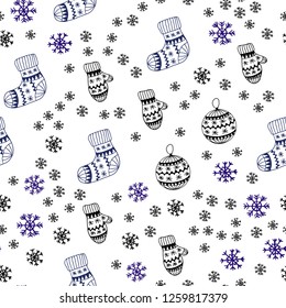 Dark Pink, Blue vector seamless background with xmas snowflakes, balls, socks, mittens. Colorful xmas elements with gradient. Template for business cards, websites.