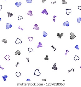 Dark Pink, Blue vector seamless cover with quote LOVE YOU, hearts. Illustration with words of love, hearts in abstract style. Design for textile, fabric, wallpapers.