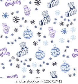 Dark Pink, Blue vector seamless layout with bright snowflakes, balls, socks, mittens. Shining colorful illustration in christmas style. Design for wallpaper, fabric makers.