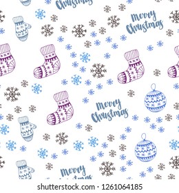 Rosa oscuro, fondo transparente de Vector azul con copos de nieve de Navidad, bolas, calcetines, mitones. Elementos de Navidad coloridos con gradiente. Patrón para el diseño de la tela, Fondos de pantalla.