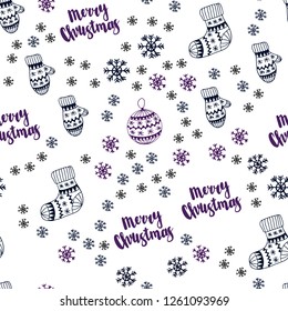 Dark Pink, Blue vector seamless background with xmas snowflakes, balls, socks, mittens. Modern geometric abstract illustration. Design for textile, fabric, wallpapers.