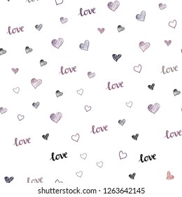 Dark Pink, Blue vector seamless pattern with phrase LOVE YOU, hearts. Illustration with words of love, hearts in abstract style. Pattern for trendy fabric, wallpapers.