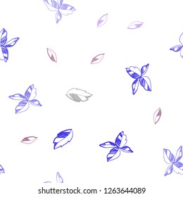 Dark Pink, Blue vector seamless elegant wallpaper with leaves. Colorful illustration in doodle style with leaves. Pattern for design of window blinds, curtains.