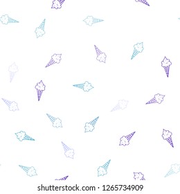 Dark Pink, Blue vector seamless texture with delicious ice-cream. Decorative illustration with ice-cream on abstract template. Doodle design for your business advert of cafes.