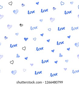 Dark Pink, Blue vector seamless pattern with phrase LOVE YOU, hearts. Colorful illustration with quote LOVE YOU, hearts. Design for textile, fabric, wallpapers.
