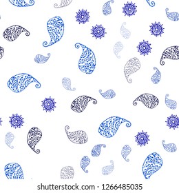 Dark Pink, Blue vector seamless elegant pattern with leaves and flowers. Colorful illustration in doodle style with leaves, flowers. Pattern for trendy fabric, wallpapers.