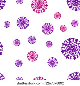 Dark Pink, Blue vector seamless template with ice snowflakes. Shining colored illustration with snow in christmas style. Template for business cards, websites.