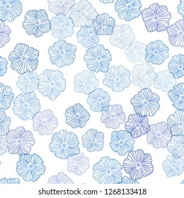 Dark Pink, Blue vector seamless doodle background with flowers. Illustration with colorful abstract doodle flowers. Pattern for design of fabric, wallpapers.