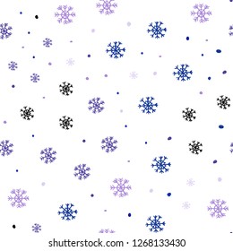 Dark Pink, Blue vector seamless pattern with christmas snowflakes. Shining colorful illustration with snow on abstract template. Pattern for design of fabric, wallpapers.