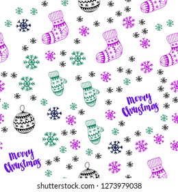 Dark Pink, Blue vector seamless cover with beautiful snowflakes, balls, socks, mittens. Colorful decorative design in xmas style. Texture for window blinds, curtains.