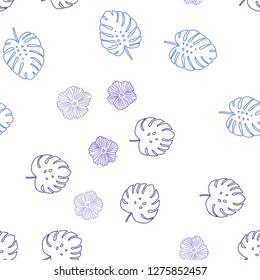 Dark Pink, Blue vector seamless doodle background with flowers, leaves. Doodle illustration of leaves and flowers in Origami style. Template for business cards, websites.