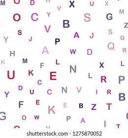 Dark Pink, Blue vector seamless background with signs of alphabet. Blurred design in simple style with signs of alphabet. Texture for window blinds, curtains.