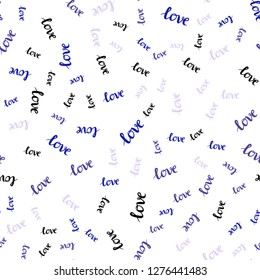 Dark Pink, Blue vector seamless background with words of love. Decorative illustration with words of love in abstract style. Design for wallpaper, fabric makers.