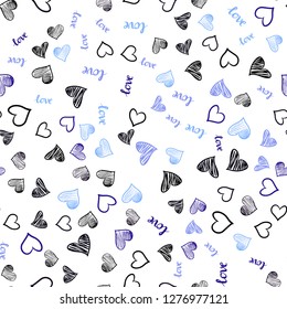 Dark Pink, Blue vector seamless template with text LOVE YOU, hearts. Design in doodle style with text LOVE YOU, hearts. Design for wallpaper, fabric makers.