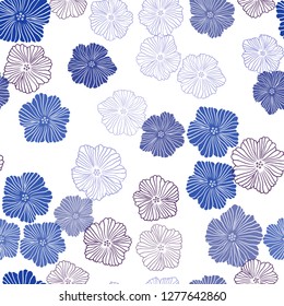 Dark Pink, Blue vector seamless doodle backdrop with flowers. Flowers in natural style on white background. Pattern for trendy fabric, wallpapers.