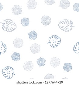 Dark Pink, Blue vector seamless doodle pattern with flowers, leaves. Colorful illustration in doodle style with leaves, flowers. Texture for window blinds, curtains.