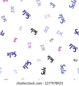 Dark Pink, Blue vector seamless texture with selling prices 30, 50, 70 %. Shining colorful illustration with isolated selling prices. Design for business ads, commercials.