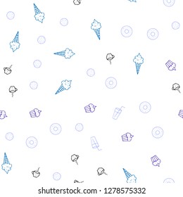 Dark Pink, Blue vector seamless layout with restaurant food. Illustration with set of fresh food in doodle style. Pattern for ads of breakfast, lunch, dinner.