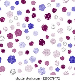 Dark Pink, Blue vector seamless abstract backdrop with leaves, flowers. An elegant bright illustration with leaves and flowers. Pattern for trendy fabric, wallpapers.