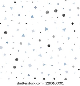 Dark Pink, Blue vector seamless background with triangles, circles, cubes. Abstract illustration with colorful dots, lines, cubes. Pattern for design of fabric, wallpapers.