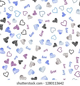 Dark Pink, Blue vector seamless texture with words LOVE YOU, hearts. Romantic illustration with colorful phrase LOVE YOU, hearts. Design for wallpaper, fabric makers.