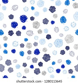 Dark Pink, Blue vector seamless doodle texture with leaves, flowers. Brand new colored illustration with leaves and flowers. Pattern for trendy fabric, wallpapers.