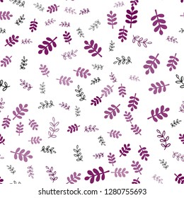 Dark Pink, Blue vector seamless doodle pattern with leaves, branches. Leaves and branches with gradient on white background. Pattern for design of fabric, wallpapers.