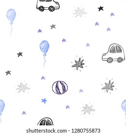 Dark Pink, Blue vector seamless backdrop in holiday style. Shining illustration with a toy car, baloon, candy, star, ball. Pattern for new year ads.