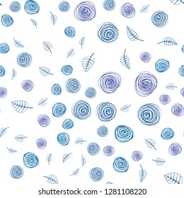 Dark Pink, Blue vector seamless doodle pattern with leaves and flowers. An elegant bright illustration with leaves and flowers. Design for wallpaper, fabric makers.