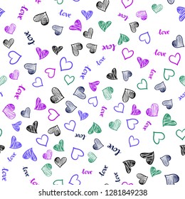 Dark Pink, Blue vector seamless template with text LOVE YOU, hearts. Design in doodle style with text LOVE YOU, hearts. Design for wallpaper, fabric makers.