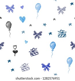 Dark Pink, Blue vector seamless layout in new year style. Illustration with a gradientheart, baloon, candy, gift, star, ribbon. Pattern for new year ads.