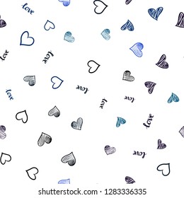 Dark Pink, Blue vector seamless pattern with phrase LOVE YOU, hearts. Colorful gradient phrase LOVE YOU, hearts in abstract style. Pattern for trendy fabric, wallpapers.