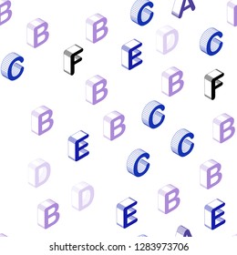 Dark Pink, Blue vector seamless texture with 3D ABC characters. Colorful 3D alphabet signs with gradient on white background. Texture for window blinds, curtains.