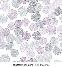 Dark Pink, Blue vector seamless doodle background with flowers. Flowers in natural style on white background. Pattern for design of fabric, wallpapers.