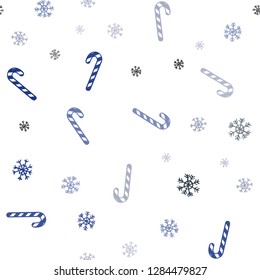 Dark Pink, Blue vector seamless pattern with delicious xmas candies.