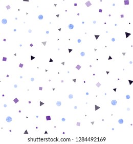 Dark Pink, Blue vector seamless texture with poly style with circles, cubes. Illustration with colorful circles, triangles, rectangles. Pattern for design of window blinds, curtains.
