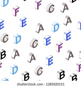 Dark Pink, Blue vector seamless layout with 3D latin alphabet. Shining colorful 3D illustration with isolated letters. Design for textile, fabric, wallpapers.