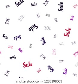 Dark Pink, Blue vector seamless texture with selling prices 30, 50, 70 %. Gradient illustration with discount signs on white backdrop. Backdrop for ads, leaflets of Black Friday.