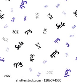 Dark Pink, Blue vector seamless template with 30, 50, 70% selling. Colored words of sales with gradient on white background. Template for season sales, shopping ads.