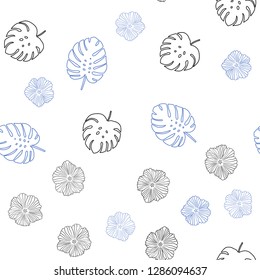 Dark Pink, Blue vector seamless doodle pattern with flowers, leaves. Glitter abstract illustration with leaves and flowers. Pattern for design of fabric, wallpapers.