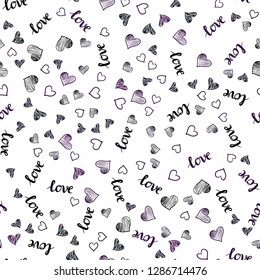 Dark Pink, Blue vector seamless background with words of love, hearts. Colorful gradient phrase LOVE YOU, hearts in abstract style. Texture for window blinds, curtains.