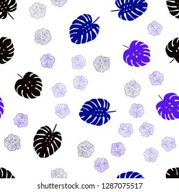 Dark Pink, Blue vector seamless doodle texture with flowers, leaves. Decorative design in Indian style on white background. Design for textile, fabric, wallpapers.