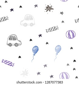 Dark Pink, Blue vector seamless layout in new year style. Shining illustration with a toy car, baloon, candy, star, ball. Pattern for carnival, festival ads.