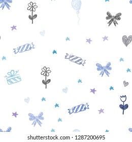 Dark Pink, Blue vector seamless pattern in christmas style. Illustration with a colorfulheart, baloon, candy, gift, star, ribbon. Design for colorful commercials.