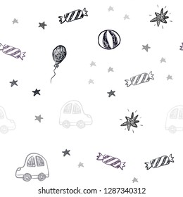 Dark Pink, Blue vector seamless layout in new year style. Illustration with a colorful toy car, baloon, candy, star, ball. Pattern for birthday gifts.
