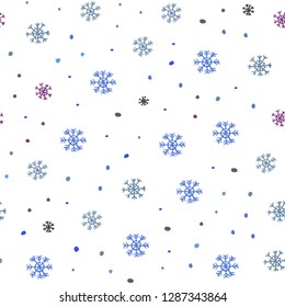 Dark Pink, Blue vector seamless layout with bright snowflakes. Glitter abstract illustration with crystals of ice. Pattern for design of window blinds, curtains.