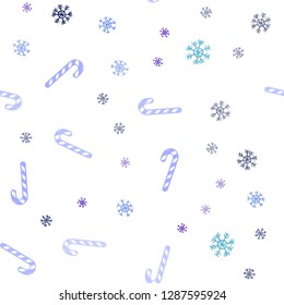 Dark Pink, Blue vector seamless layout with christmas sweet desserts.