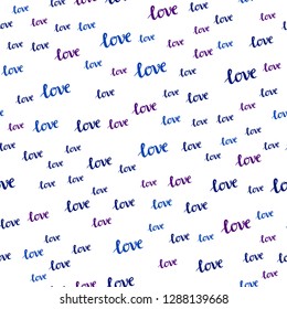 Dark Pink, Blue vector seamless texture with words LOVE YOU. Illustration with colorful phrase LOVE YOU in romantic style. Pattern for trendy fabric, wallpapers.