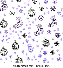 Dark Pink, Blue vector seamless background with xmas snowflakes, balls, socks, mittens. Colorful xmas elements with gradient. Pattern for trendy fabric, wallpapers.